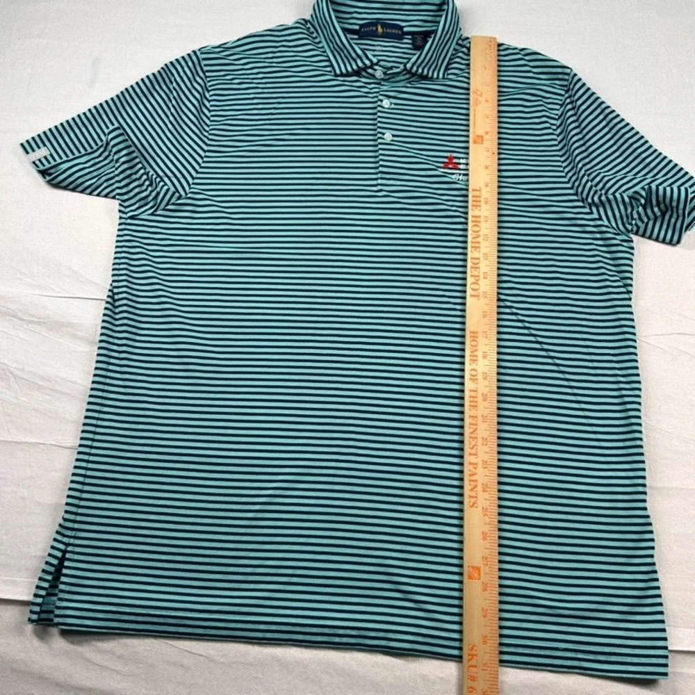 Ralph Lauren Shirt Mens XXL Pro Fit Polo Teal Blue Striped Mitsubishi Golf Logo